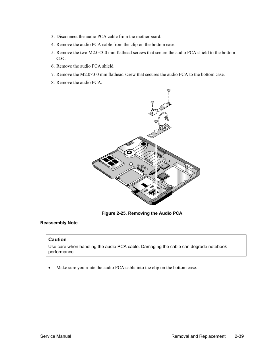 Figure 2-25. removing the audio pca -39 | HP Pavilion ze5300 User Manual | Page 110 / 188