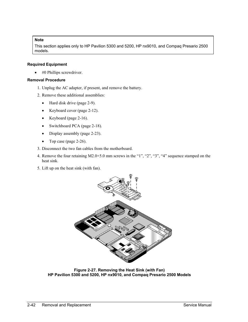 Figure 2-27. removing the heat sink (with fan) -42 | HP Pavilion ze5300 User Manual | Page 113 / 188