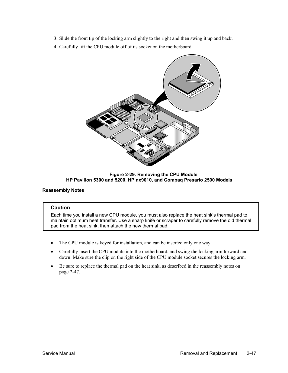 Figure 2-29. removing the cpu module -47 | HP Pavilion ze5300 User Manual | Page 118 / 188