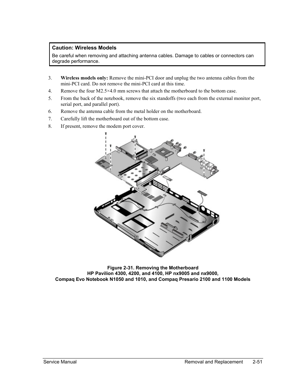 Figure 2-31. removing the motherboard -51 | HP Pavilion ze5300 User Manual | Page 122 / 188