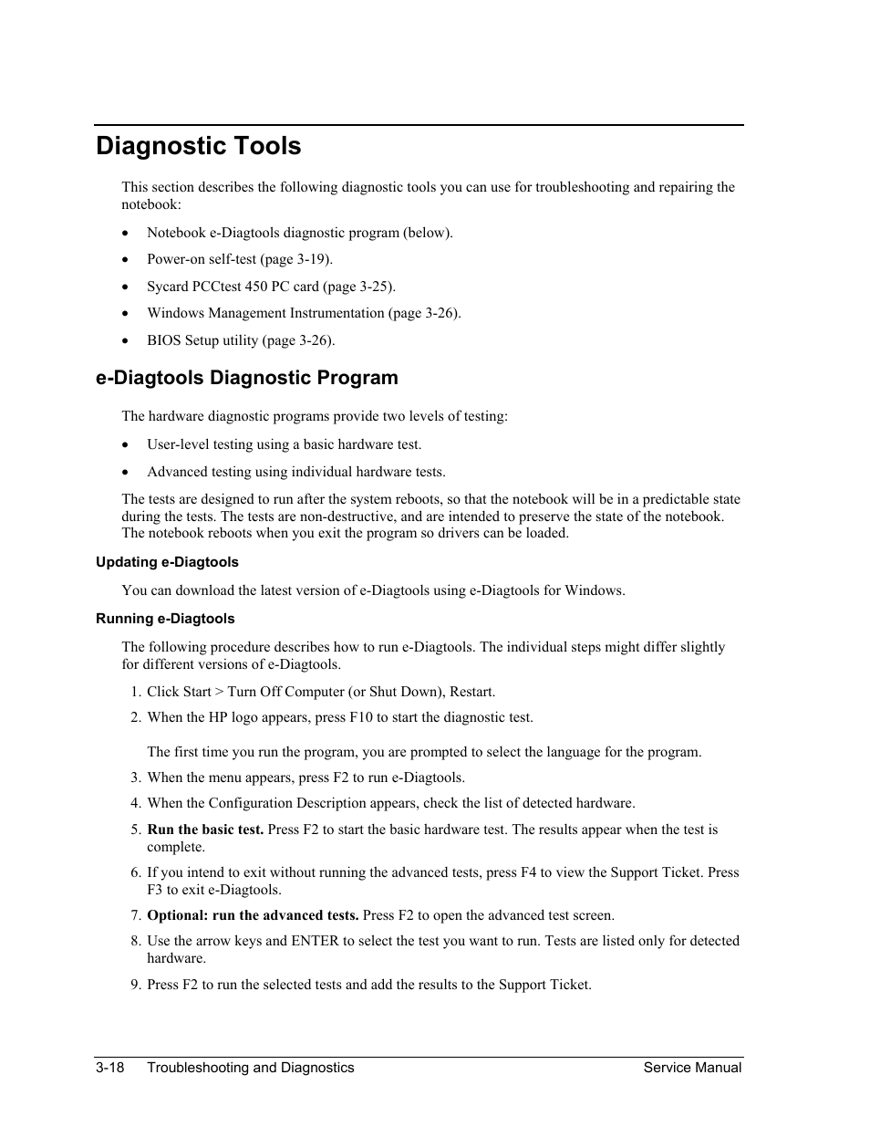 Diagnostic tools, E-diagtools diagnostic program, Diagnostic tools -18 | HP Pavilion ze5300 User Manual | Page 153 / 188