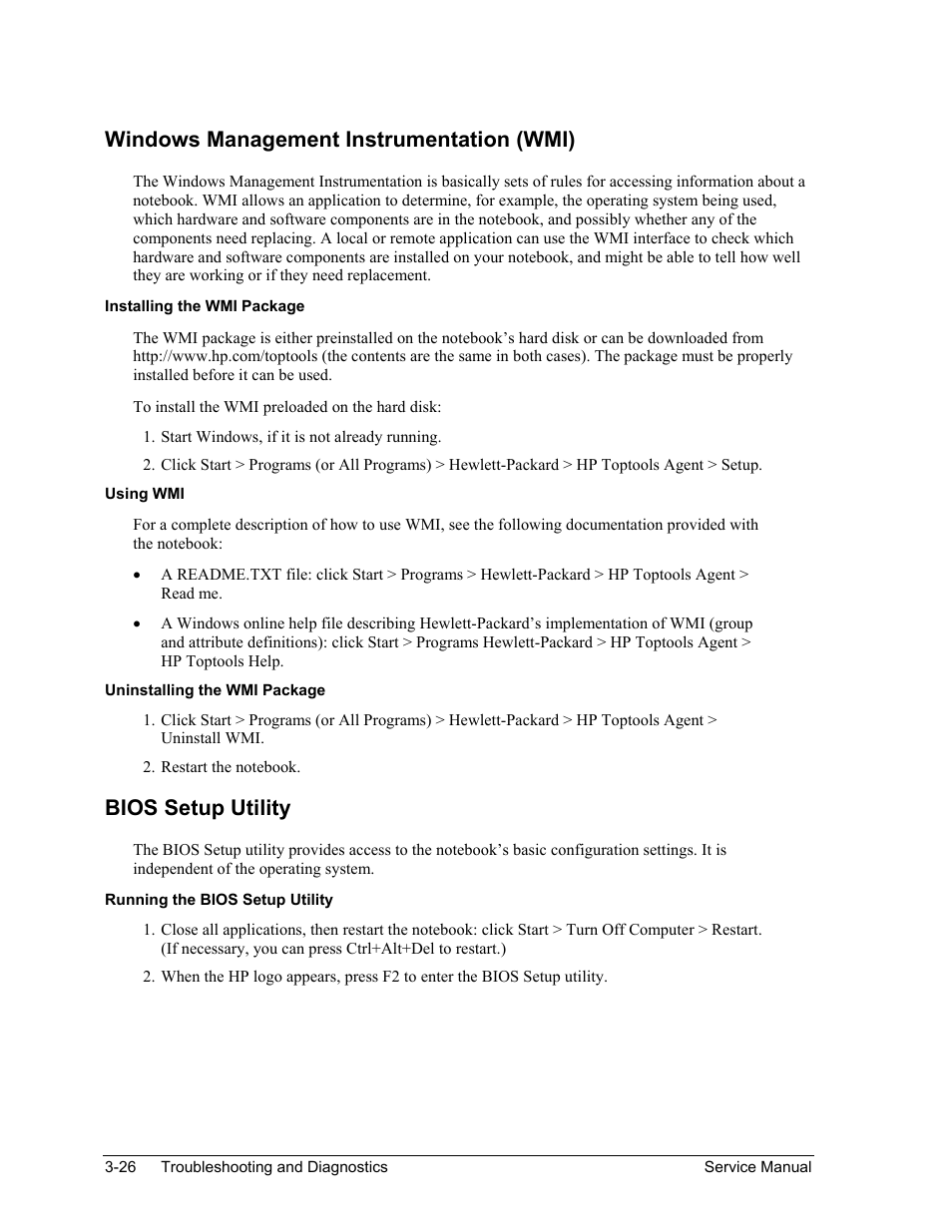 Windows management instrumentation (wmi), Bios setup utility | HP Pavilion ze5300 User Manual | Page 161 / 188