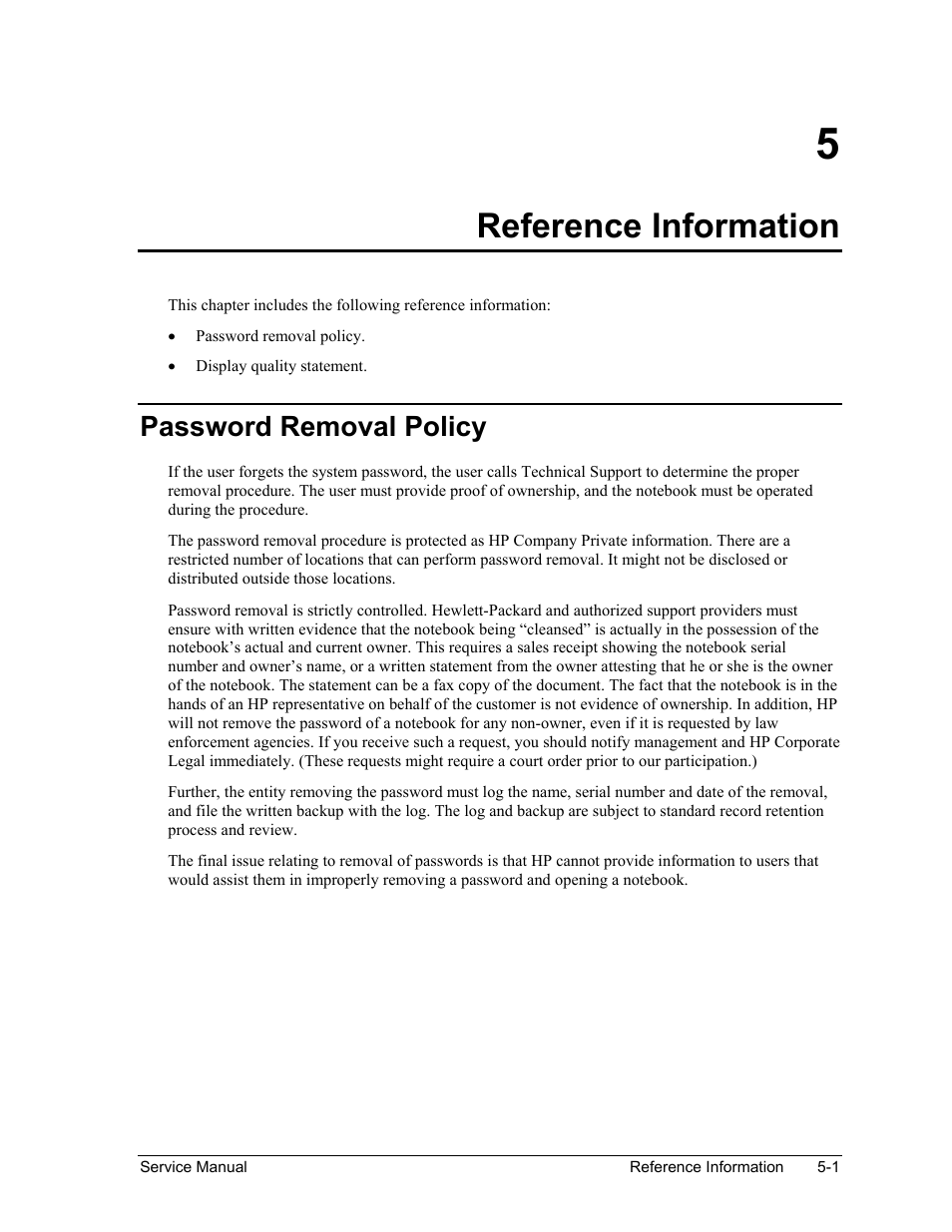 Reference information, Password removal policy, Reference information -1 | Password removal policy -1 | HP Pavilion ze5300 User Manual | Page 185 / 188