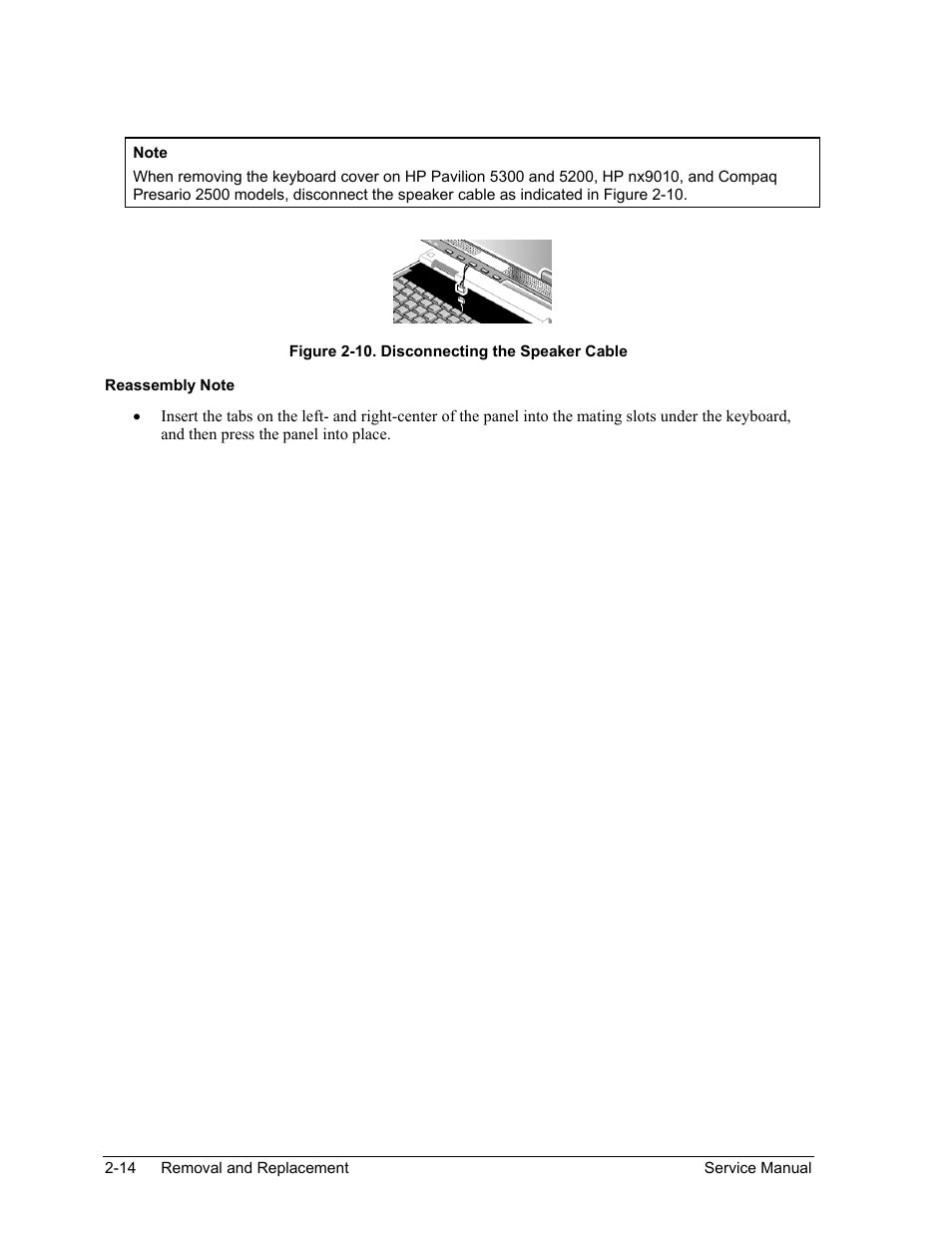 Figure 2-10. disconnecting the speaker cable -14 | HP Pavilion ze5300 User Manual | Page 85 / 188
