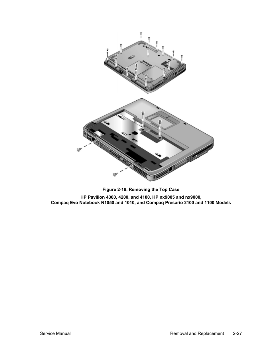 Figure 2-18. removing the top case -27 | HP Pavilion ze5300 User Manual | Page 98 / 188