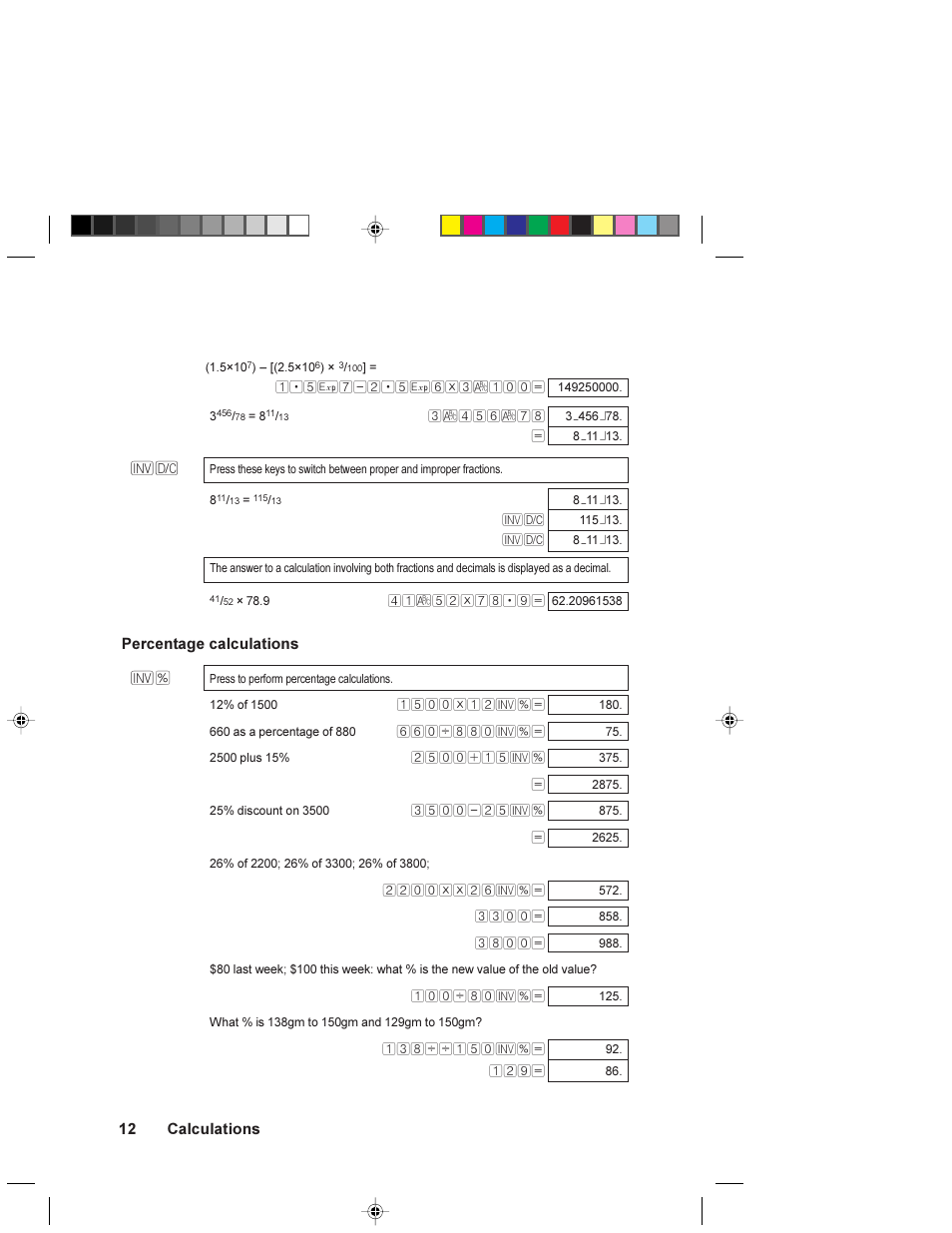 Percentage calculations, Calculations | HP 6S User Manual | Page 12 / 21