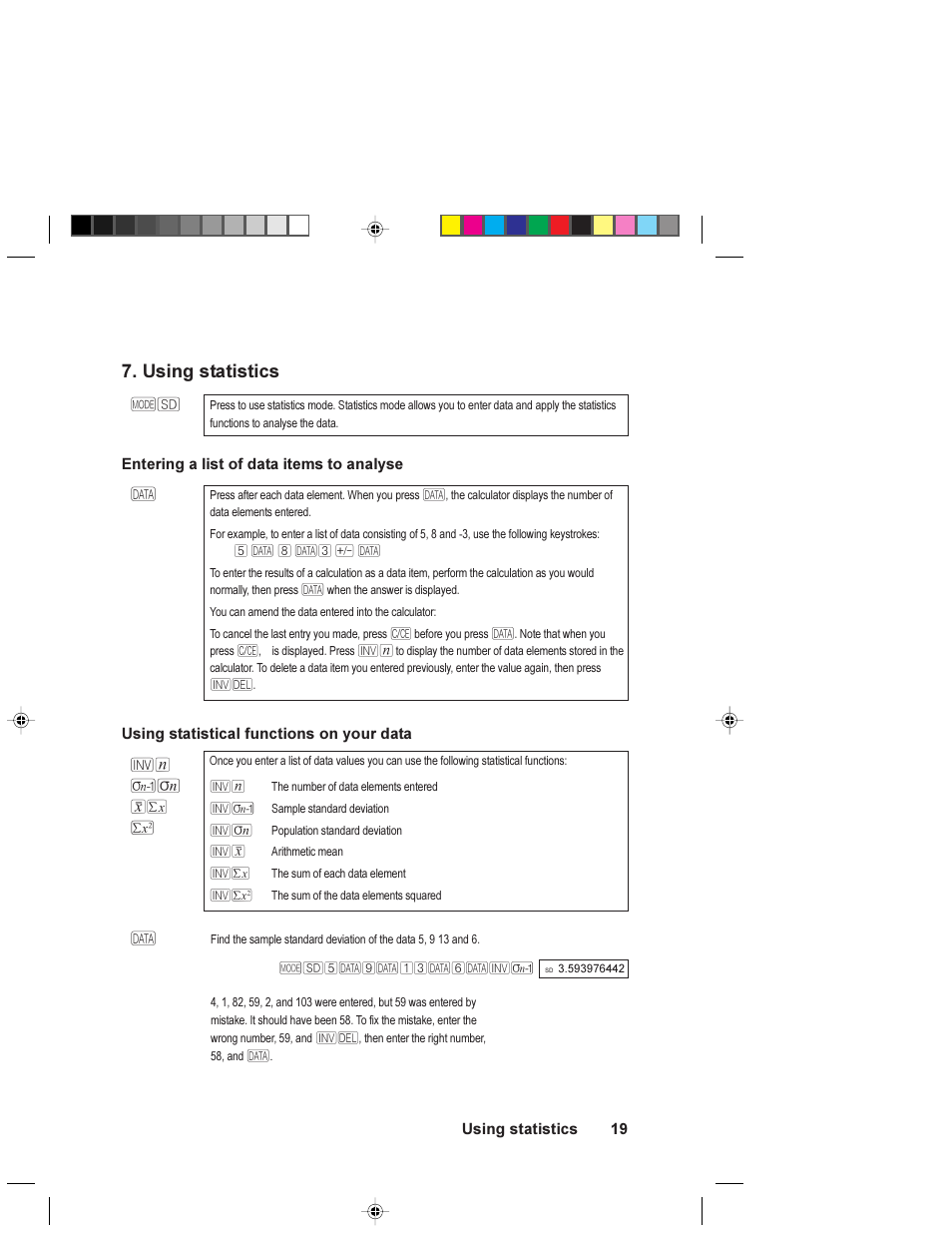 Using statistics, Entering a list of data items to analyse, Using statistical functions on your data | HP 6S User Manual | Page 19 / 21