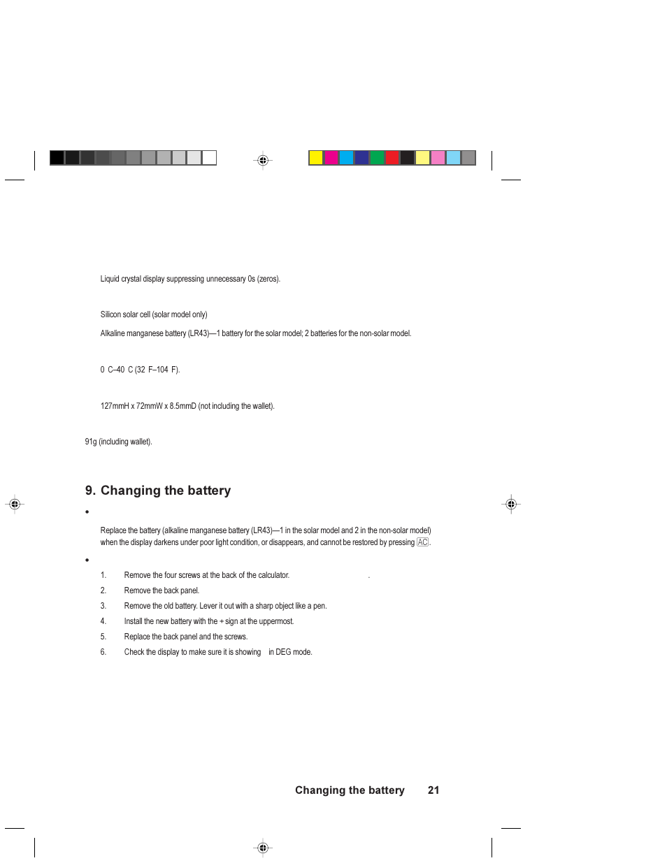 Changing the battery | HP 6S User Manual | Page 21 / 21