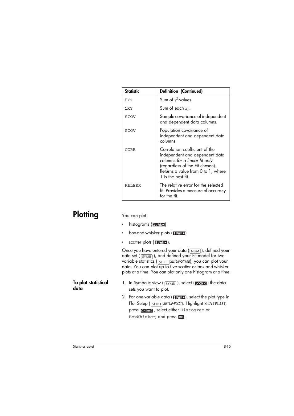 Plotting, To plot statistical data | HP 39g+ User Manual | Page 109 / 294