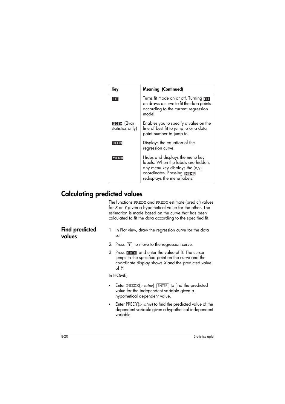 Calculating predicted values, Find predicted values | HP 39g+ User Manual | Page 114 / 294