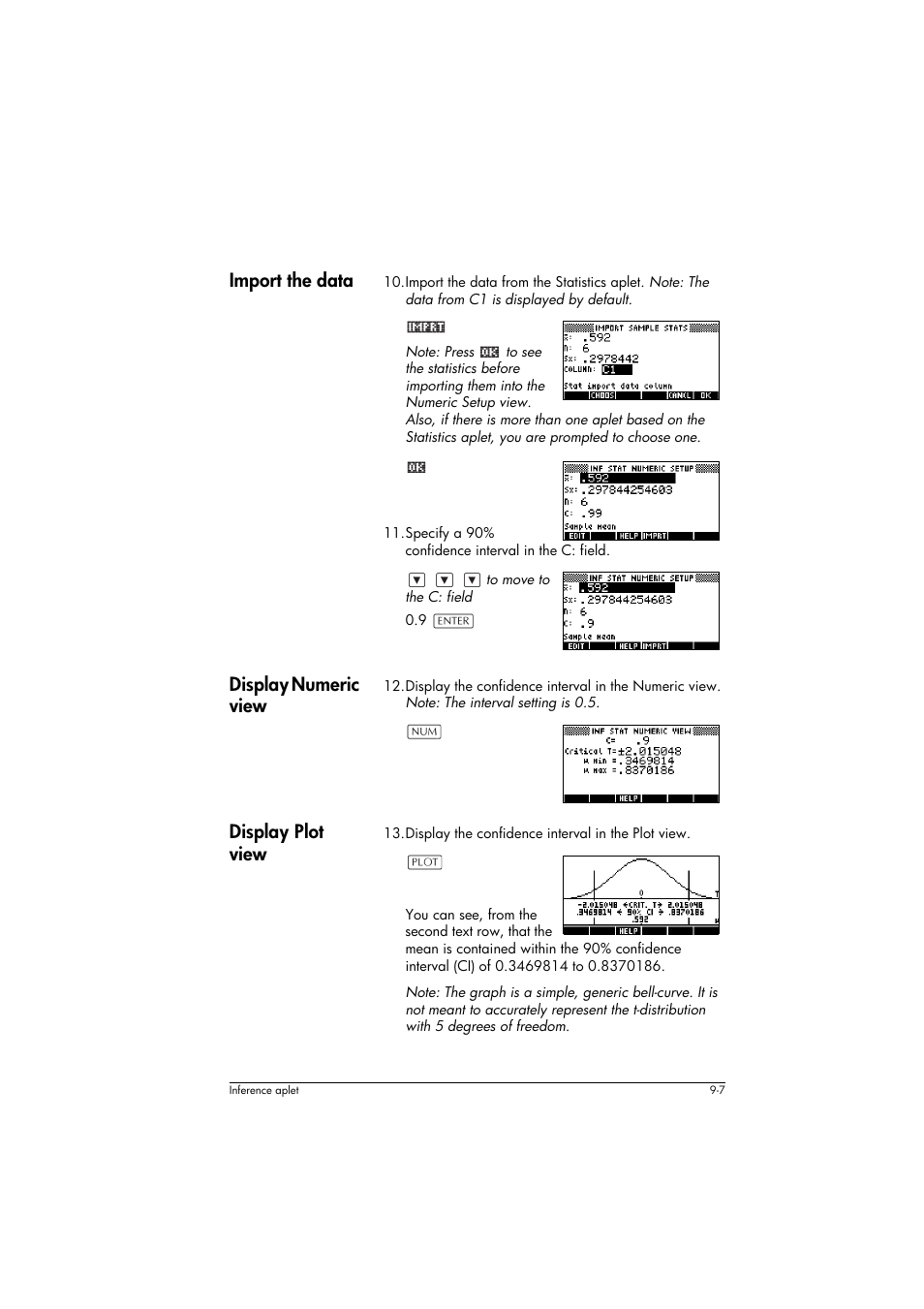 Import the data, Display numeric view, Display plot view | HP 39g+ User Manual | Page 123 / 294