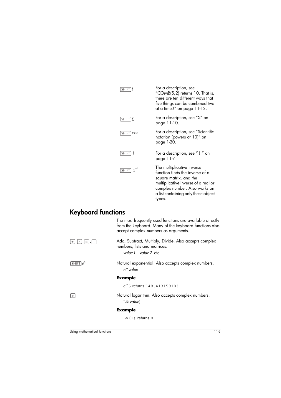 Keyboard functions | HP 39g+ User Manual | Page 147 / 294