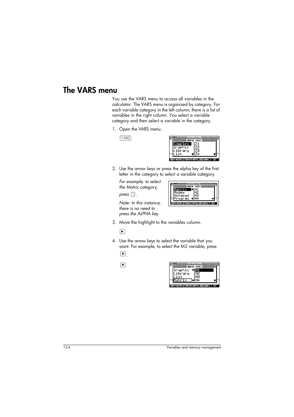 The vars menu | HP 39g+ User Manual | Page 172 / 294