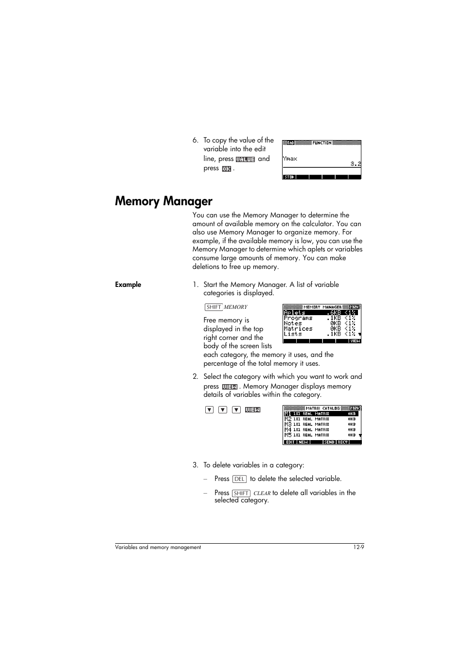 Memory manager, Example | HP 39g+ User Manual | Page 177 / 294