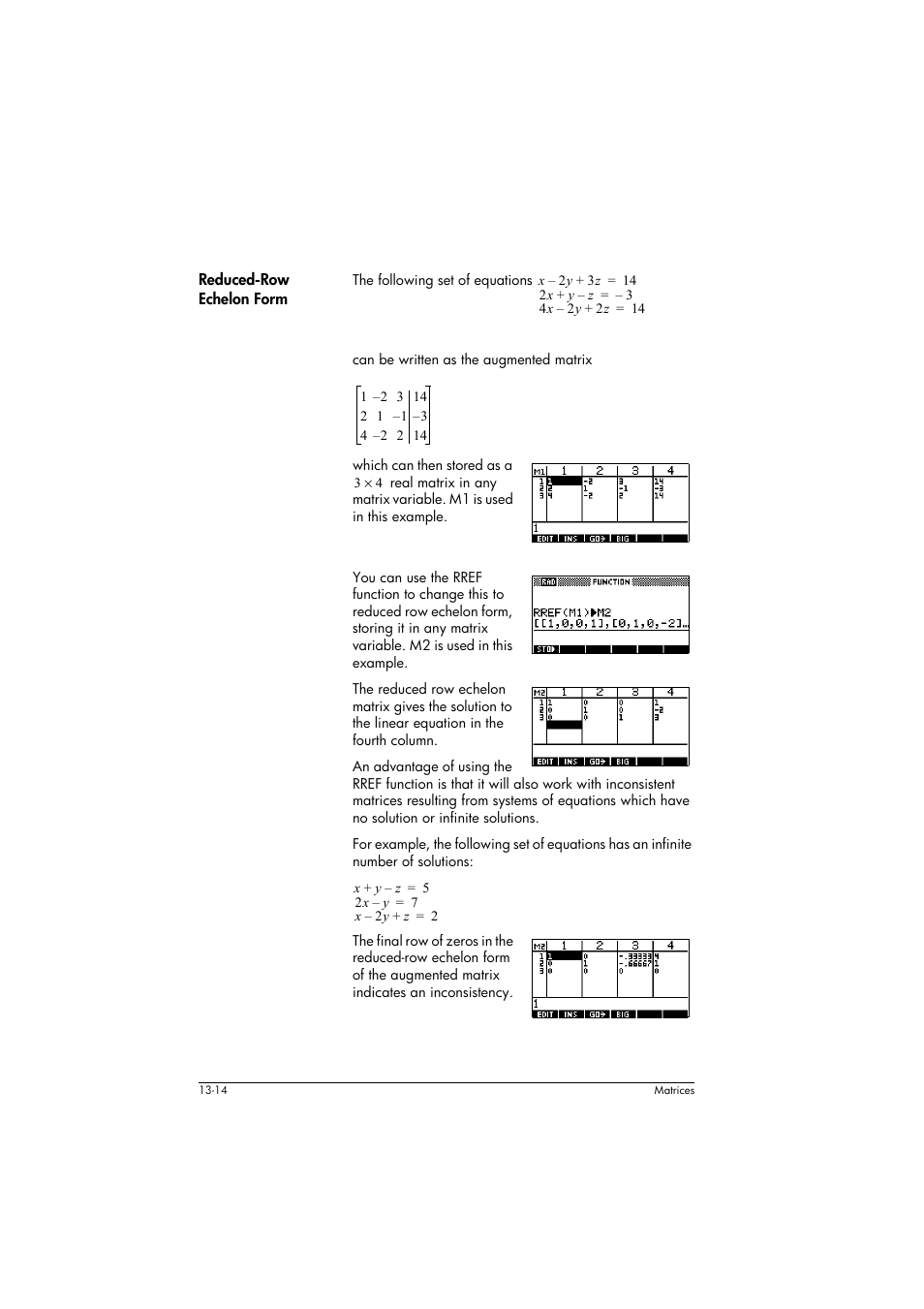 Reduced-row echelon form | HP 39g+ User Manual | Page 192 / 294