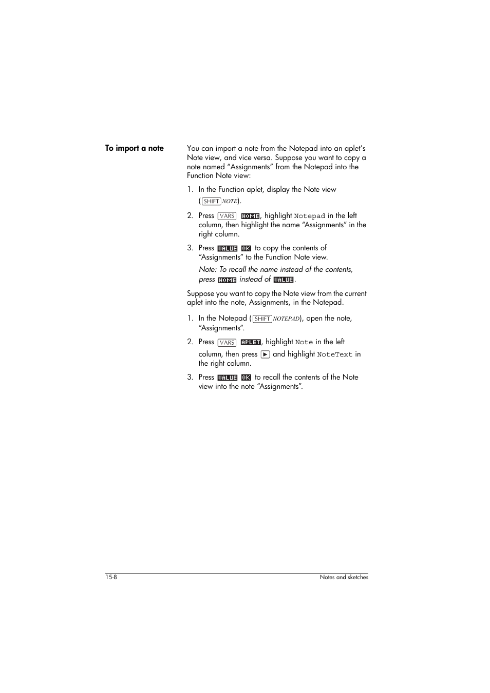 To import a note | HP 39g+ User Manual | Page 210 / 294