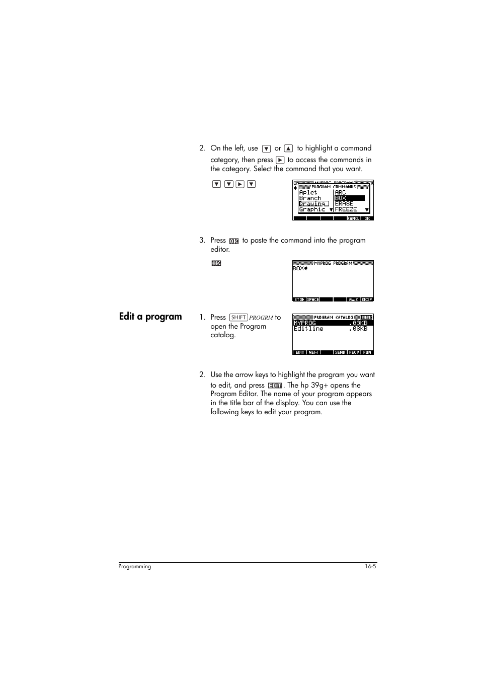 Edit a program | HP 39g+ User Manual | Page 215 / 294