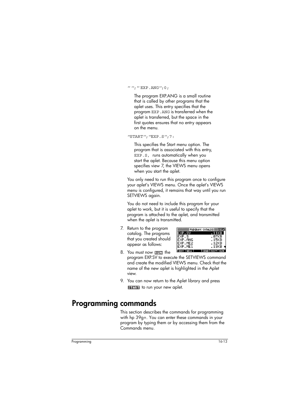 Programming commands | HP 39g+ User Manual | Page 223 / 294