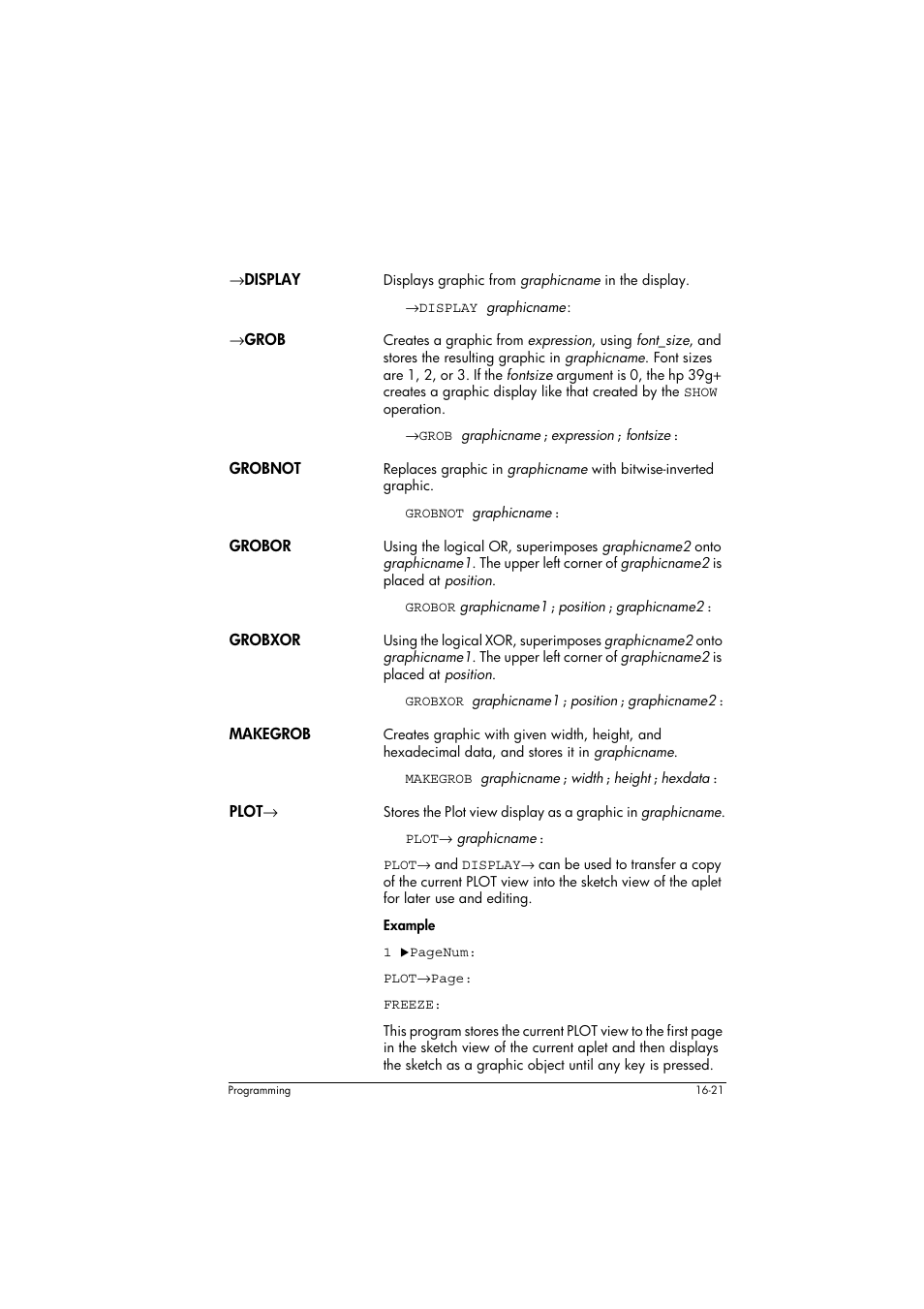 Ædisplay, Ægrob, Grobnot | Grobor, Grobxor, Makegrob, Plotæ | HP 39g+ User Manual | Page 231 / 294