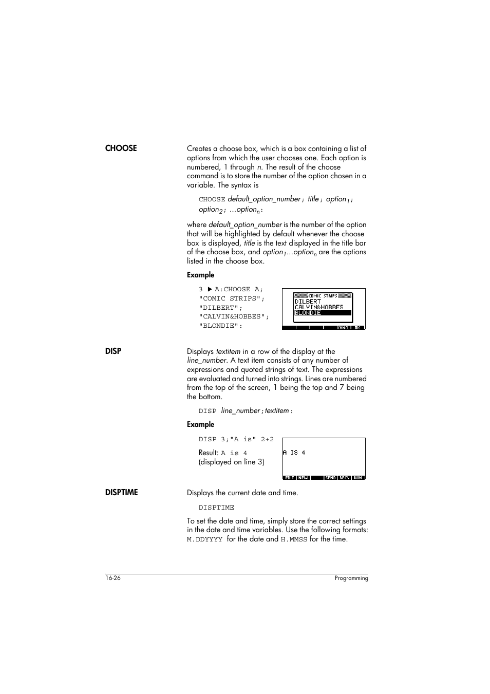 Choose, Disp, Disptime | HP 39g+ User Manual | Page 236 / 294