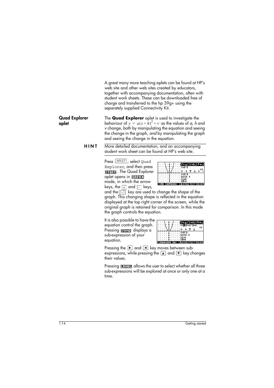 Quad explorer aplet, Hint | HP 39g+ User Manual | Page 24 / 294