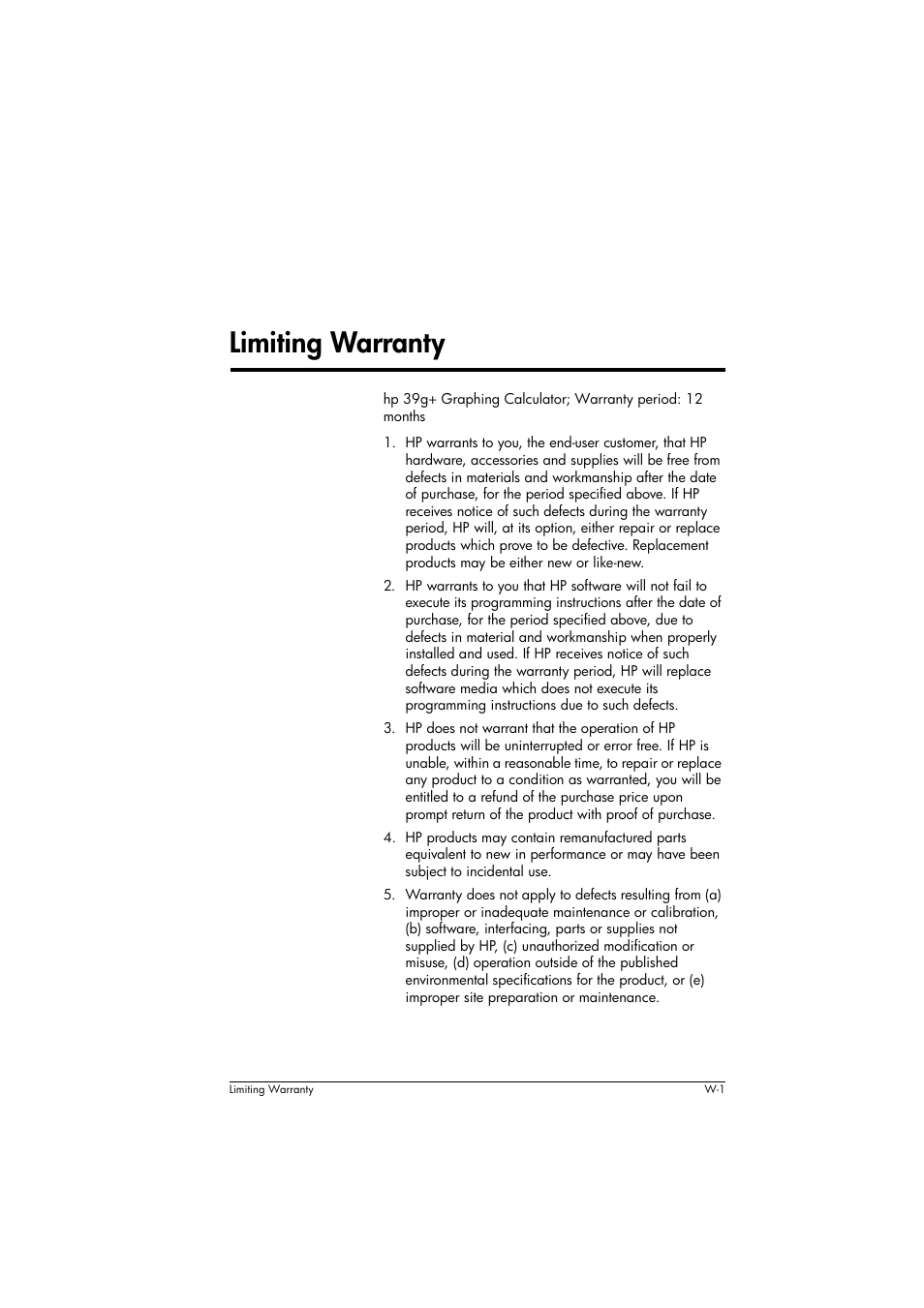 Limiting warranty | HP 39g+ User Manual | Page 277 / 294