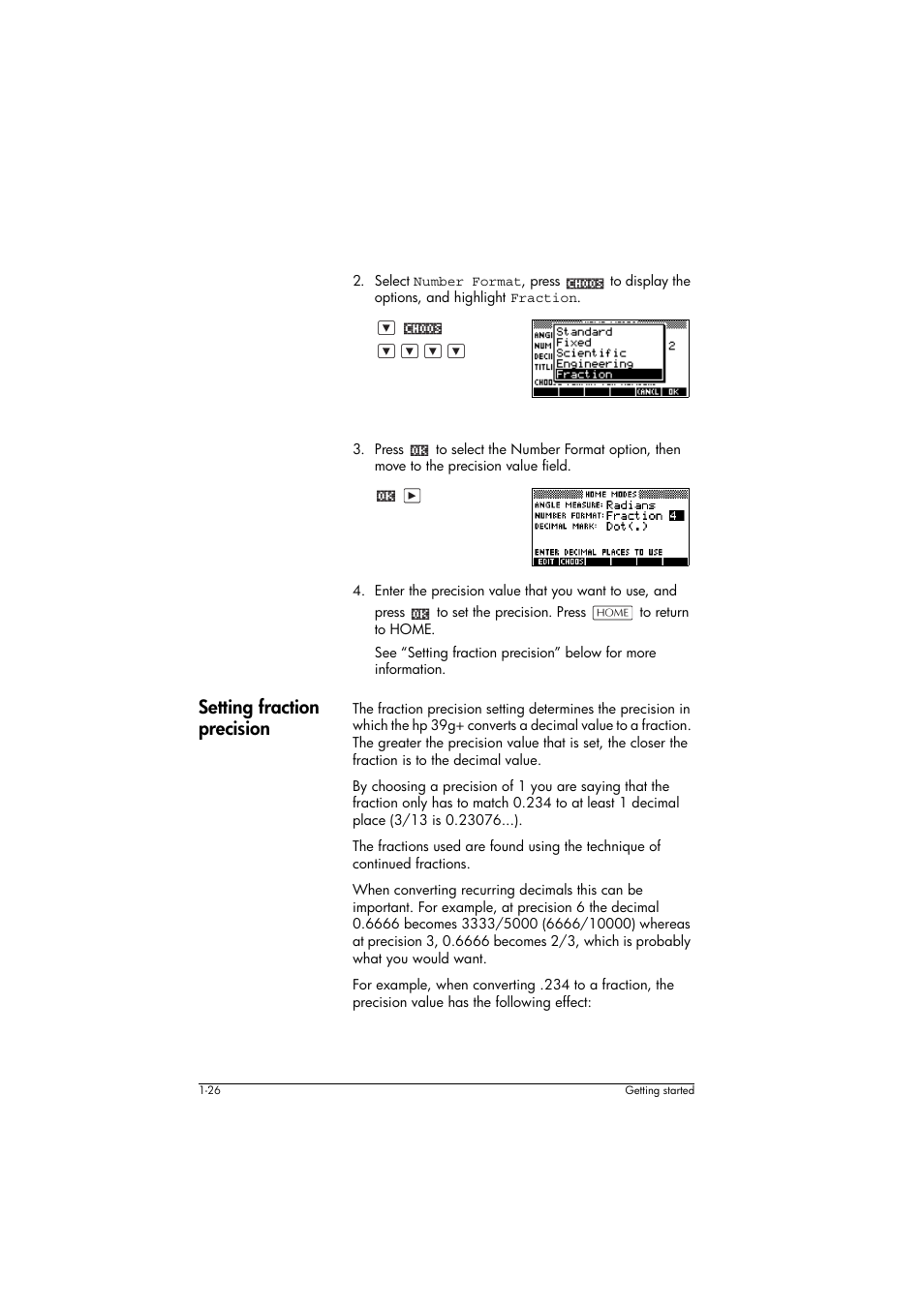 Setting fraction precision | HP 39g+ User Manual | Page 36 / 294