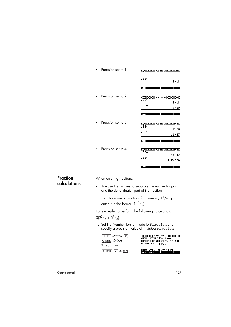 Fraction calculations | HP 39g+ User Manual | Page 37 / 294