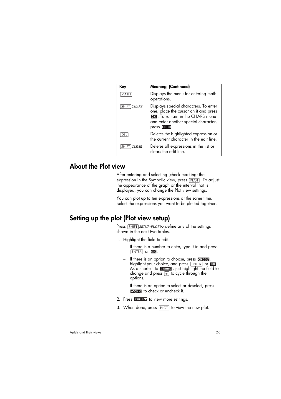 About the plot view, Setting up the plot (plot view setup) | HP 39g+ User Manual | Page 45 / 294