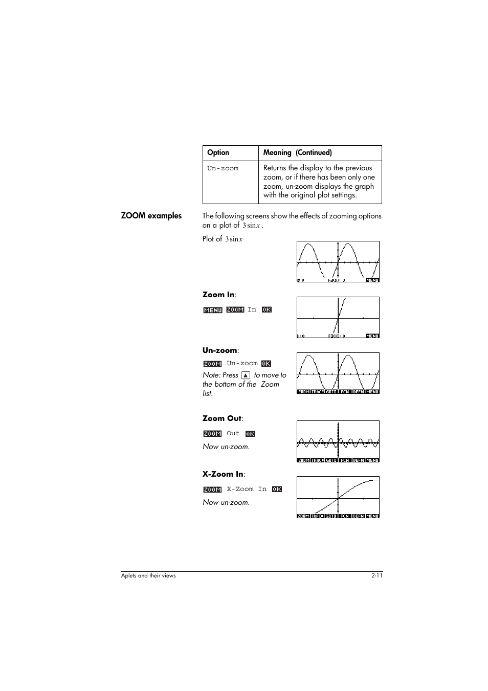 Un-zoom, Zoom examples | HP 39g+ User Manual | Page 51 / 294