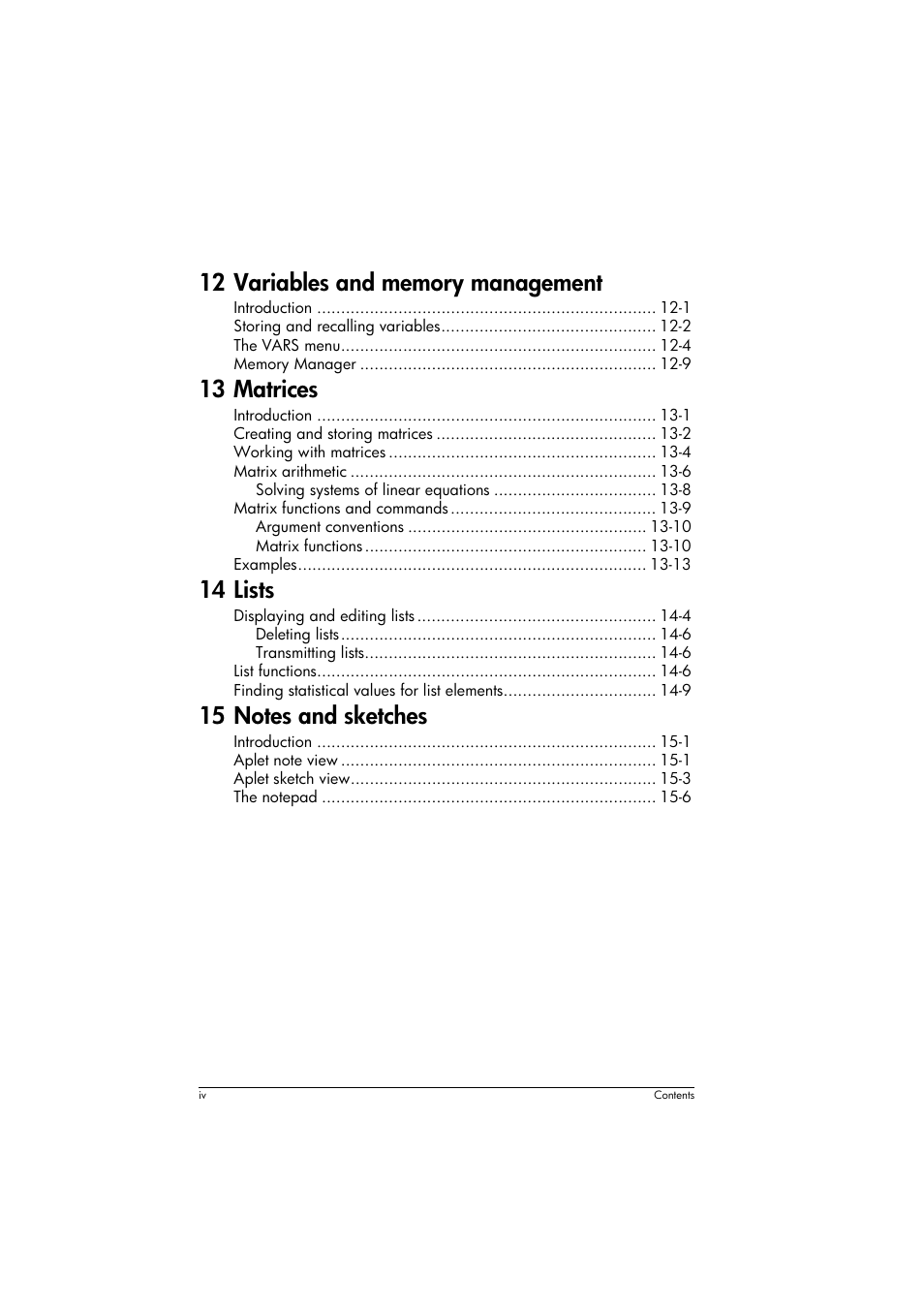 13 matrices, 14 lists | HP 39g+ User Manual | Page 6 / 294
