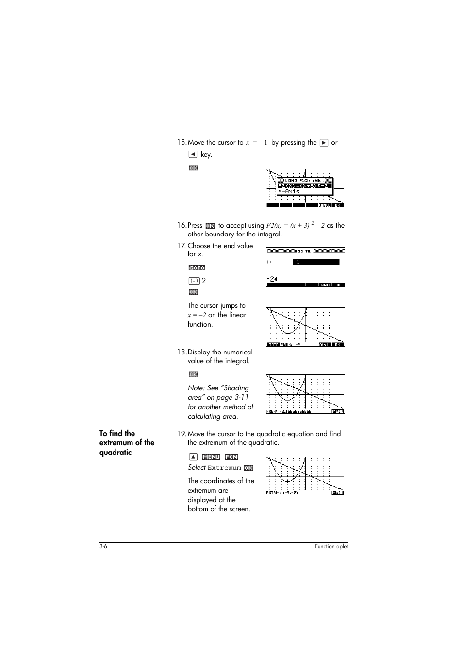 To find the extremum of the quadratic | HP 39g+ User Manual | Page 68 / 294