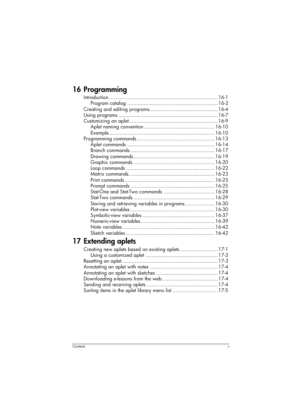 16 programming, 17 extending aplets | HP 39g+ User Manual | Page 7 / 294