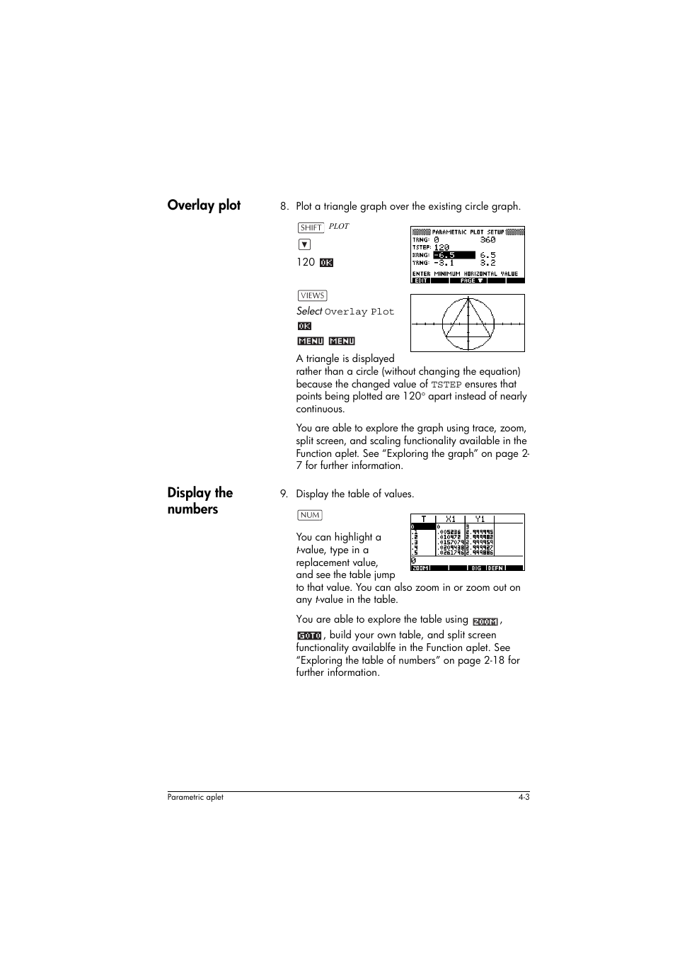 Overlay plot, Display the numbers | HP 39g+ User Manual | Page 77 / 294