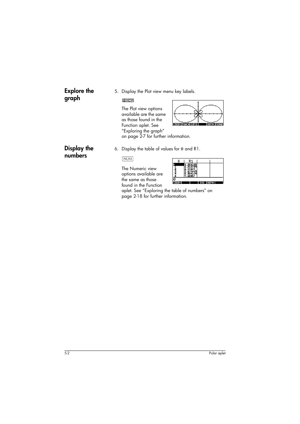 Explore the graph, Display the numbers | HP 39g+ User Manual | Page 80 / 294