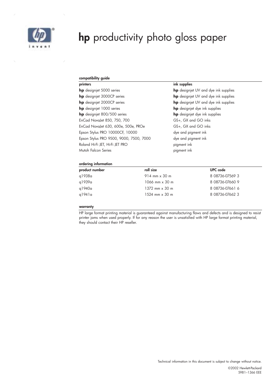 Hp productivity photo gloss paper | HP 3000CP series User Manual | Page 2 / 2