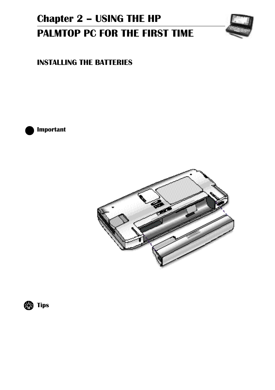 Installing the batteries | HP 660LX User Manual | Page 17 / 172
