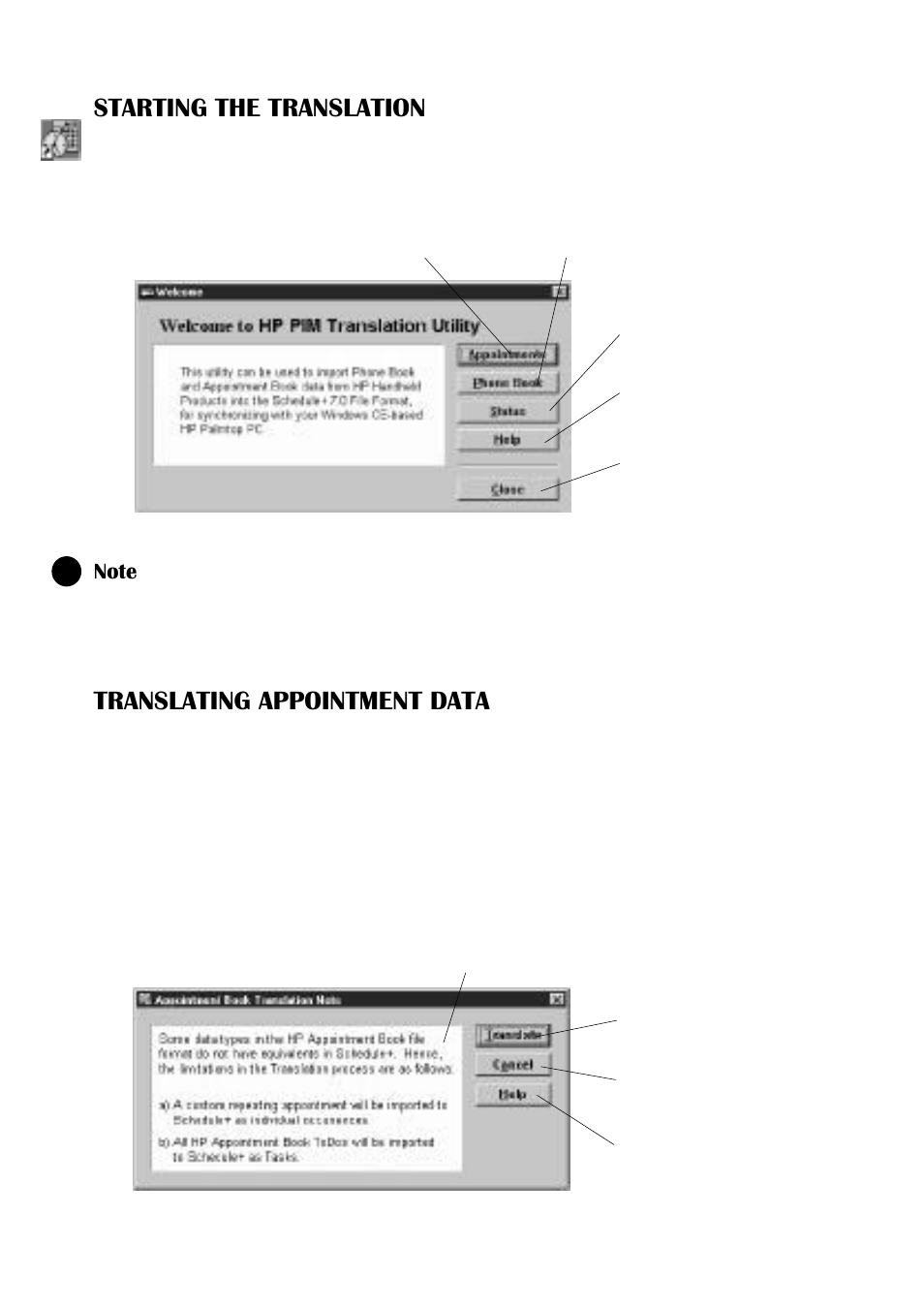 Starting the translation, Translating appointment data | HP 660LX User Manual | Page 52 / 172
