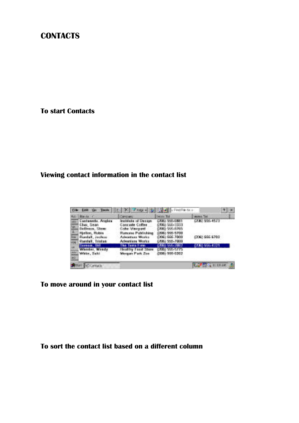 Contacts | HP 660LX User Manual | Page 69 / 172