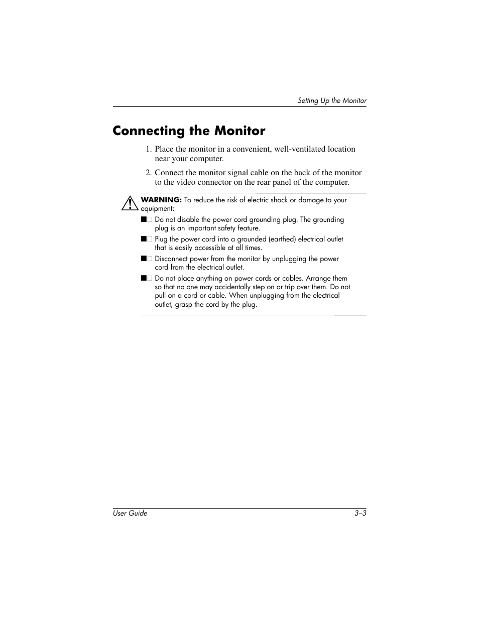 Connecting the monitor, Connecting the monitor –3 | HP 1906 User Manual | Page 17 / 60
