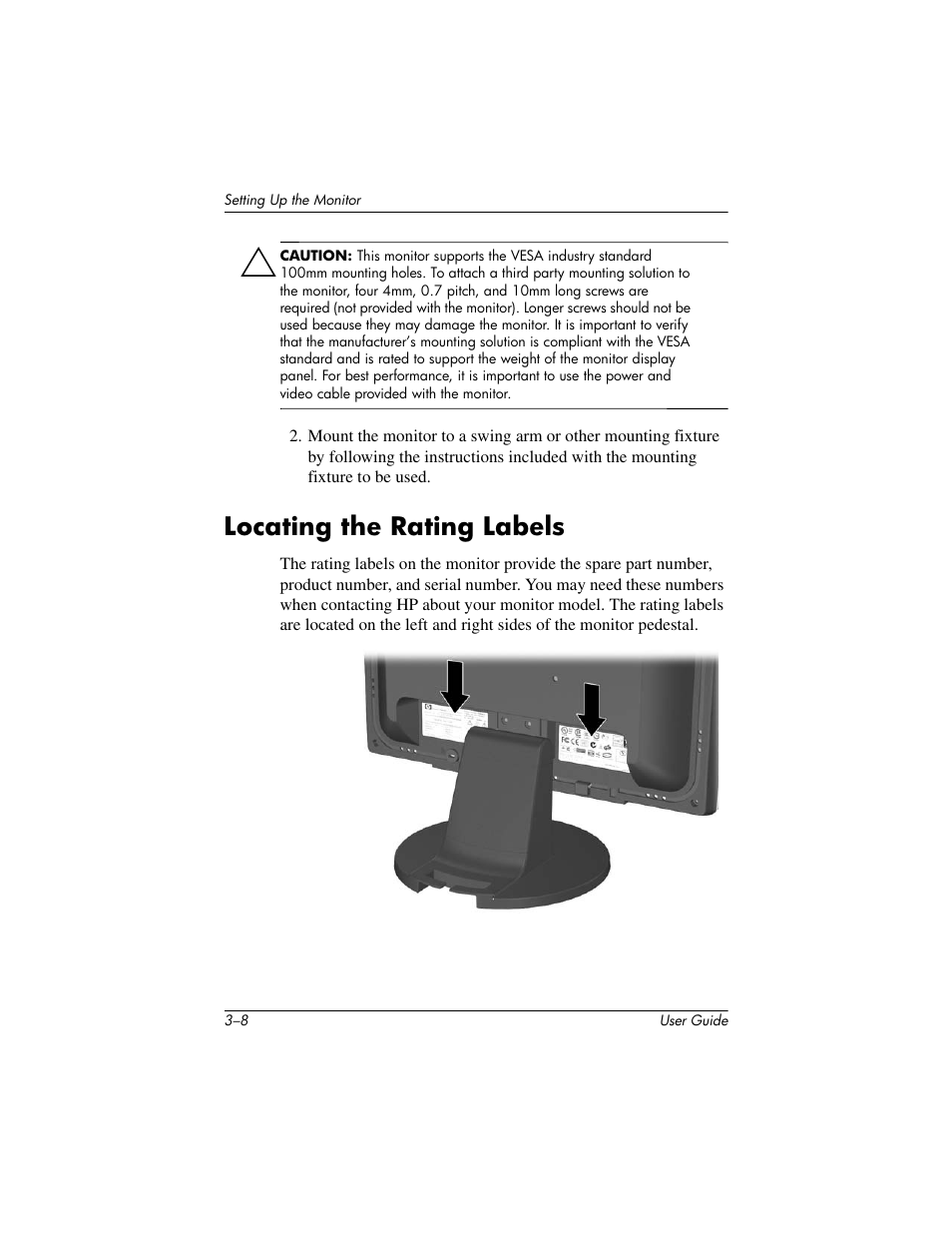 Locating the rating labels, Locating the rating labels –8 | HP 1906 User Manual | Page 22 / 60