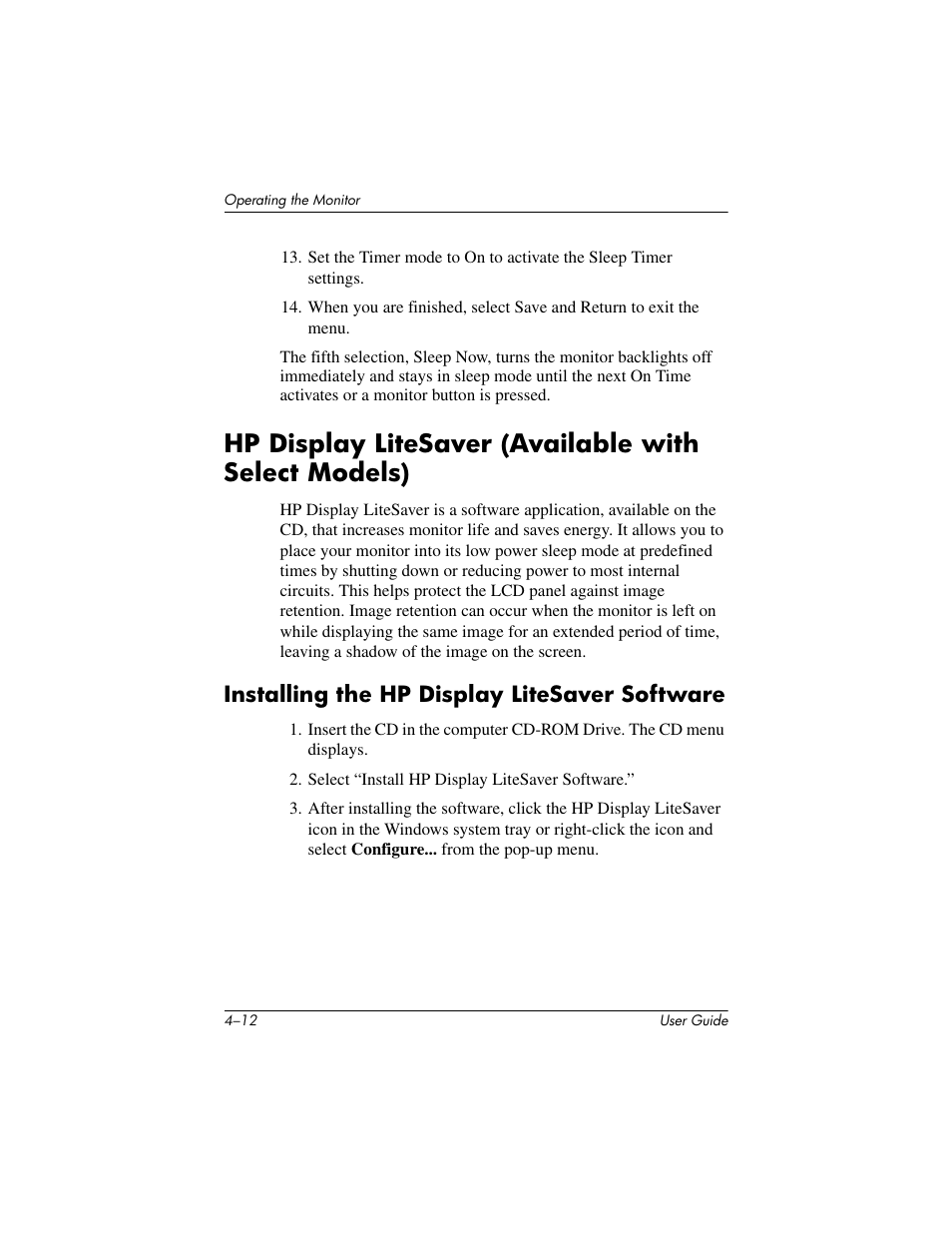 Installing the hp display litesaver software, Installing the hp display litesaver software –12 | HP 1906 User Manual | Page 34 / 60