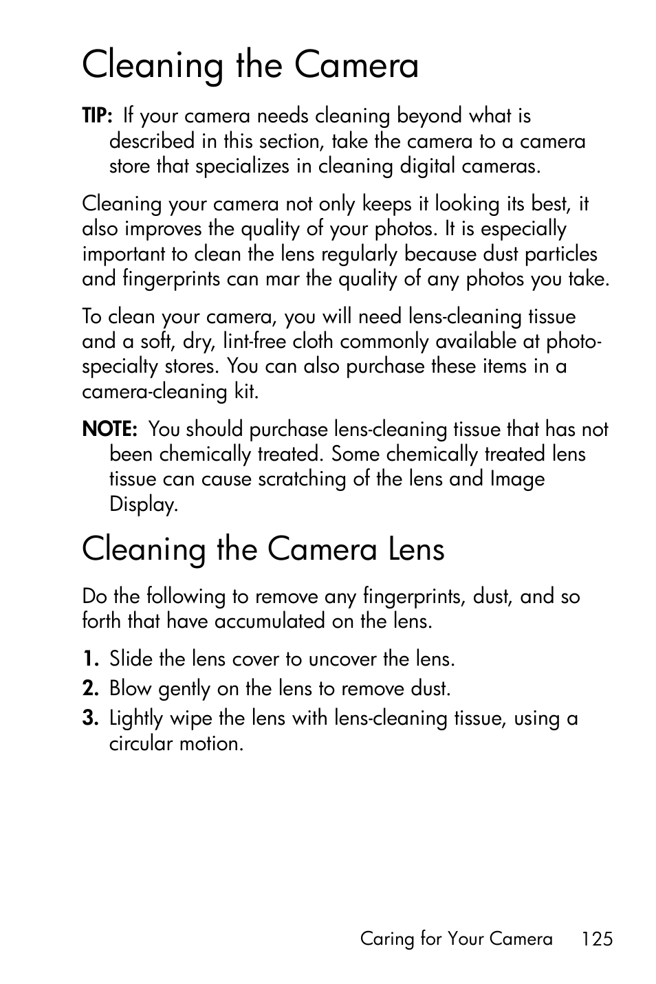 Cleaning the camera, Cleaning the camera lens | HP Photosmart E317 User Manual | Page 125 / 138