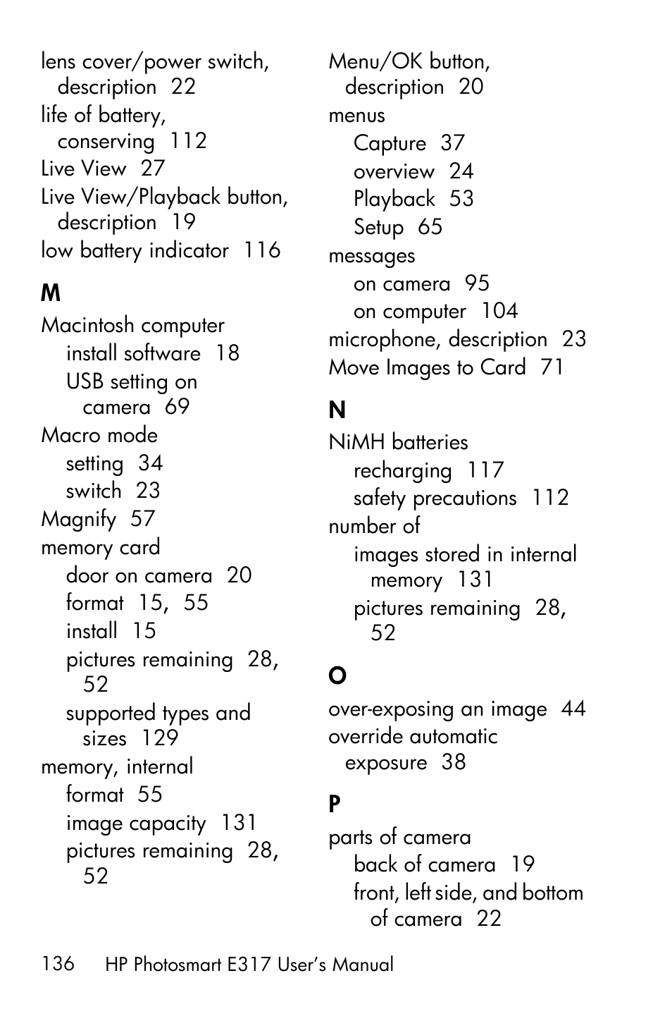 HP Photosmart E317 User Manual | Page 136 / 138