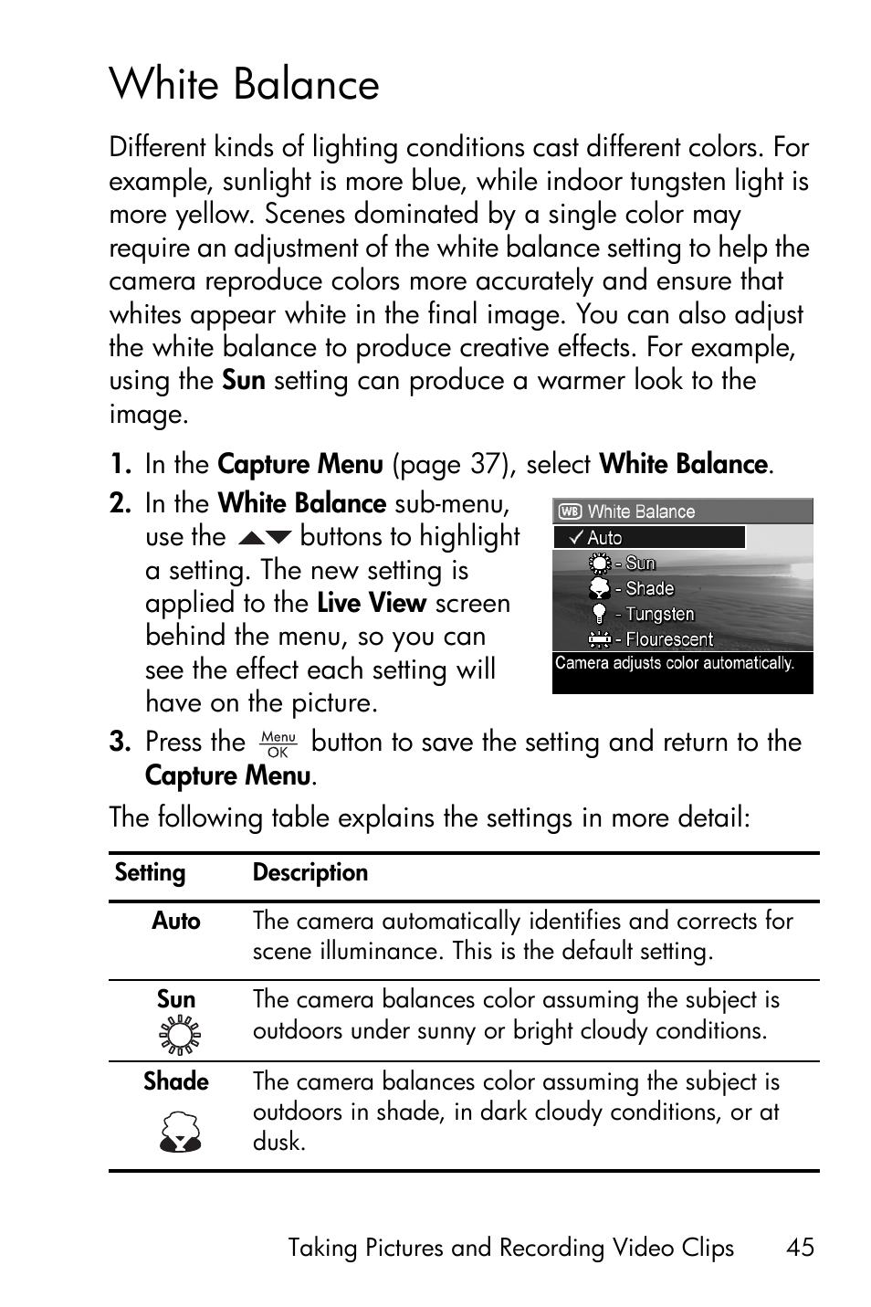 White balance | HP Photosmart E317 User Manual | Page 45 / 138