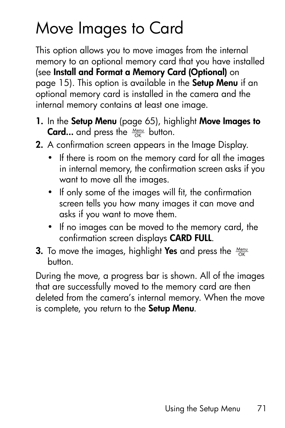 Move images to card | HP Photosmart E317 User Manual | Page 71 / 138