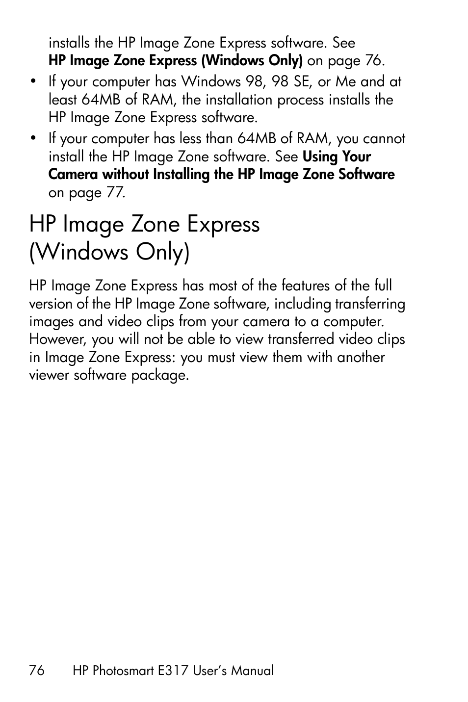 Hp image zone express (windows only), See hp image zone express (windows only) on | HP Photosmart E317 User Manual | Page 76 / 138
