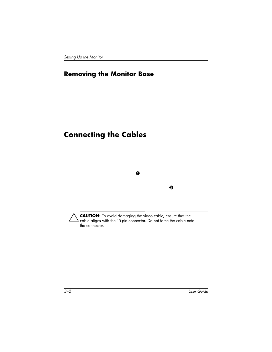 Removing the monitor base, Connecting the cables, Removing the monitor base –2 | Connecting the cables –2 | HP 75 User Manual | Page 12 / 44