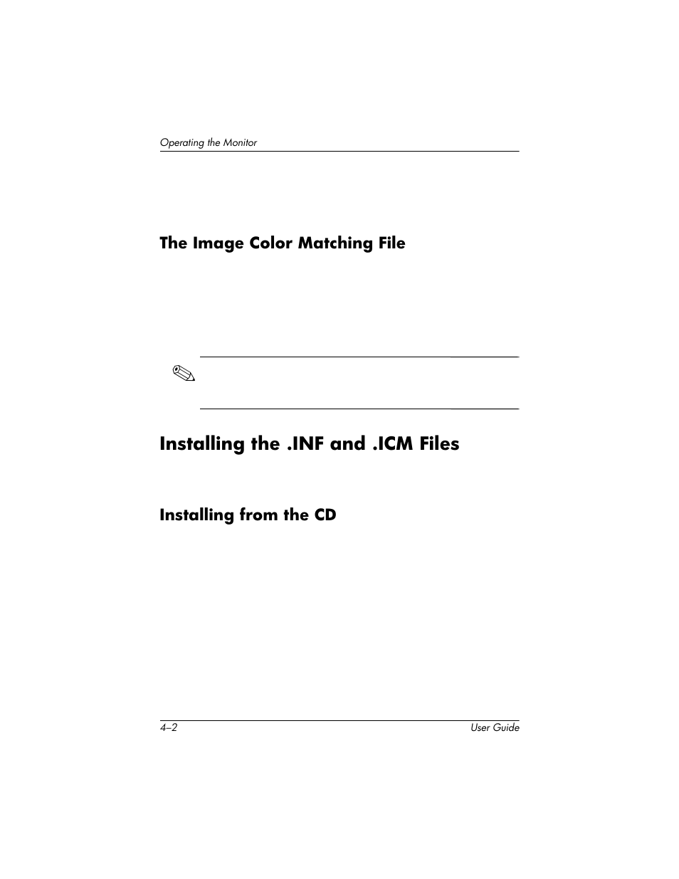 The image color matching file, Installing the .inf and .icm files, Installing from the cd | The image color matching file –2, Installing the .inf and .icm files –2, Installing from the cd –2 | HP 75 User Manual | Page 20 / 44