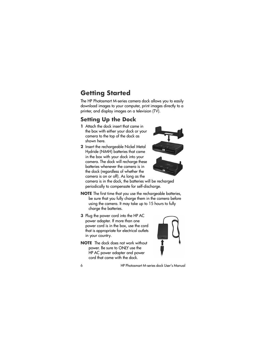 Getting started, Setting up the dock | HP Photo Printer User Manual | Page 6 / 18